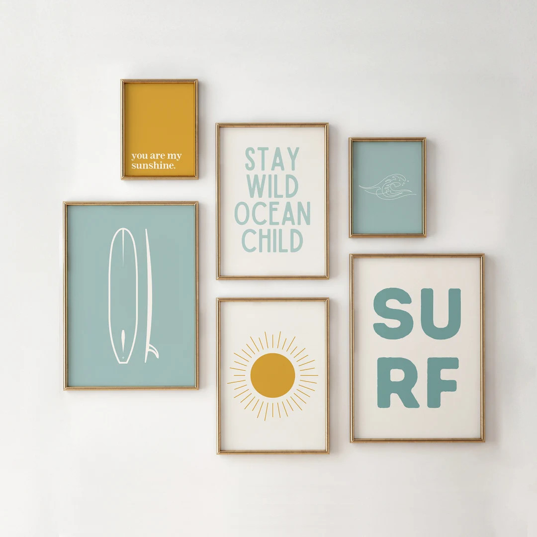 Boho Surf Gallery Wall Art Set of 6 Prints Surf Nursery - Etsy | Etsy (US)