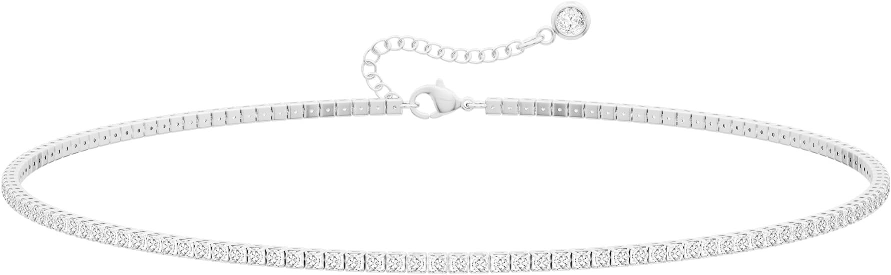 Tennis Necklace for Women, 14K Gold/Silver Plated Rhinestone Choker Necklace for Women, Dainty Cu... | Amazon (US)