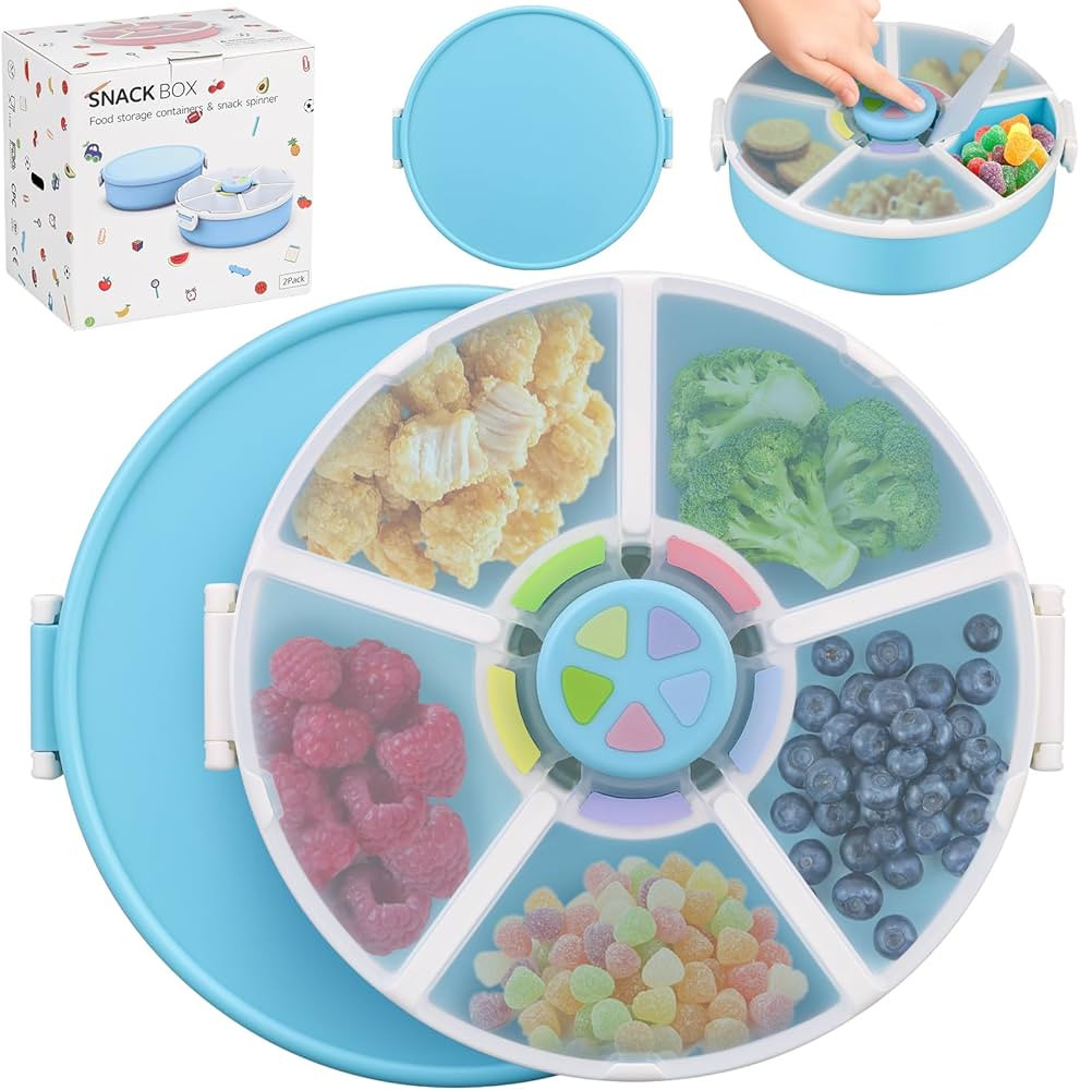 2 Pack Kids Original Snack Spinner Bundle - Reusable Snack Container with 5 Compartment Dispenser... | Amazon (US)