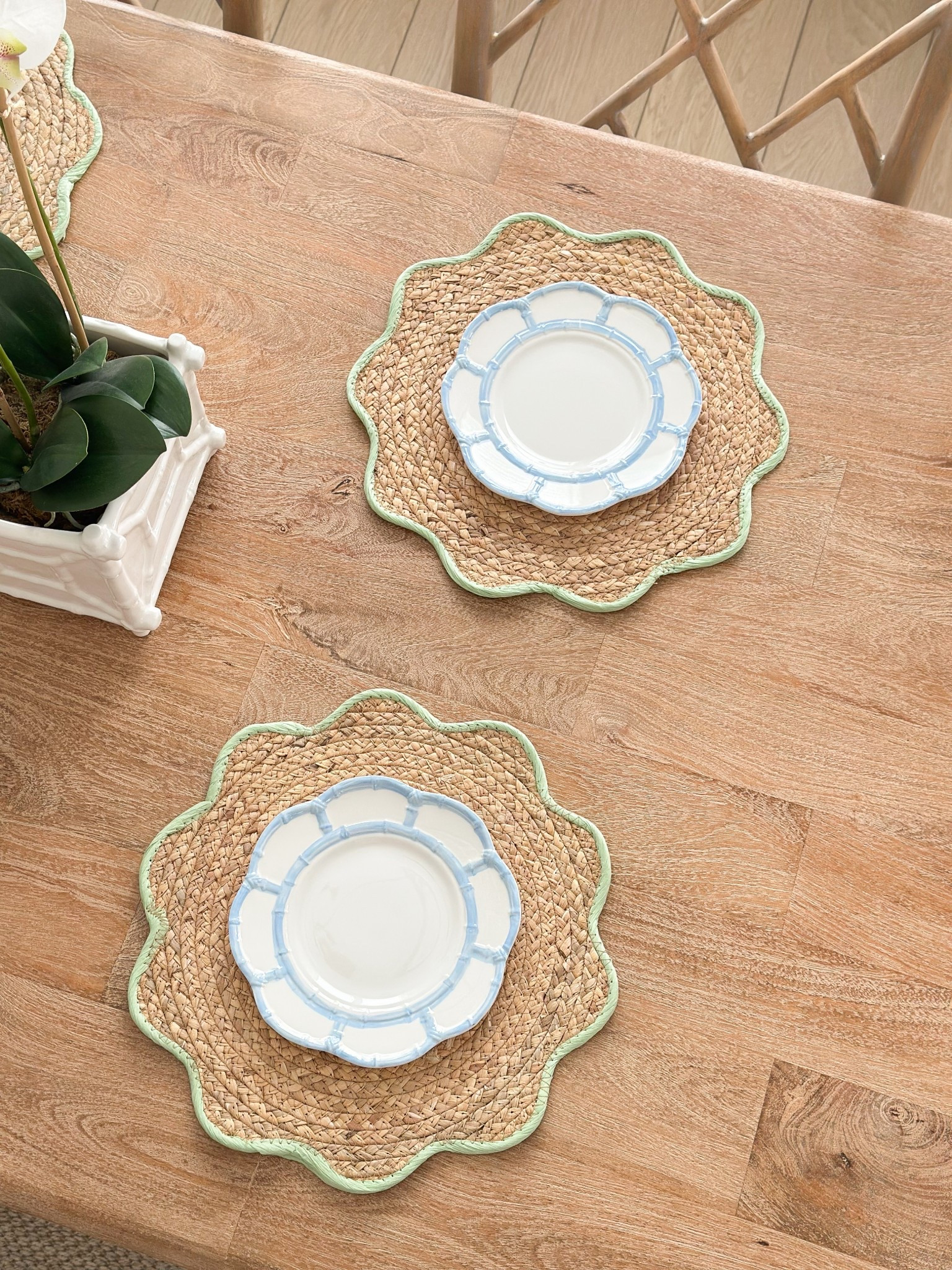 The cutest plates from Amazon! The placemats are a HomeGoods find 😍

Dining table, table setting, salad plates, blue and white plates, coastal Grandmillennial, blue and green decor, Grandmillennial decor, Grandmillennial style 

#LTKHome #LTKStyleTip