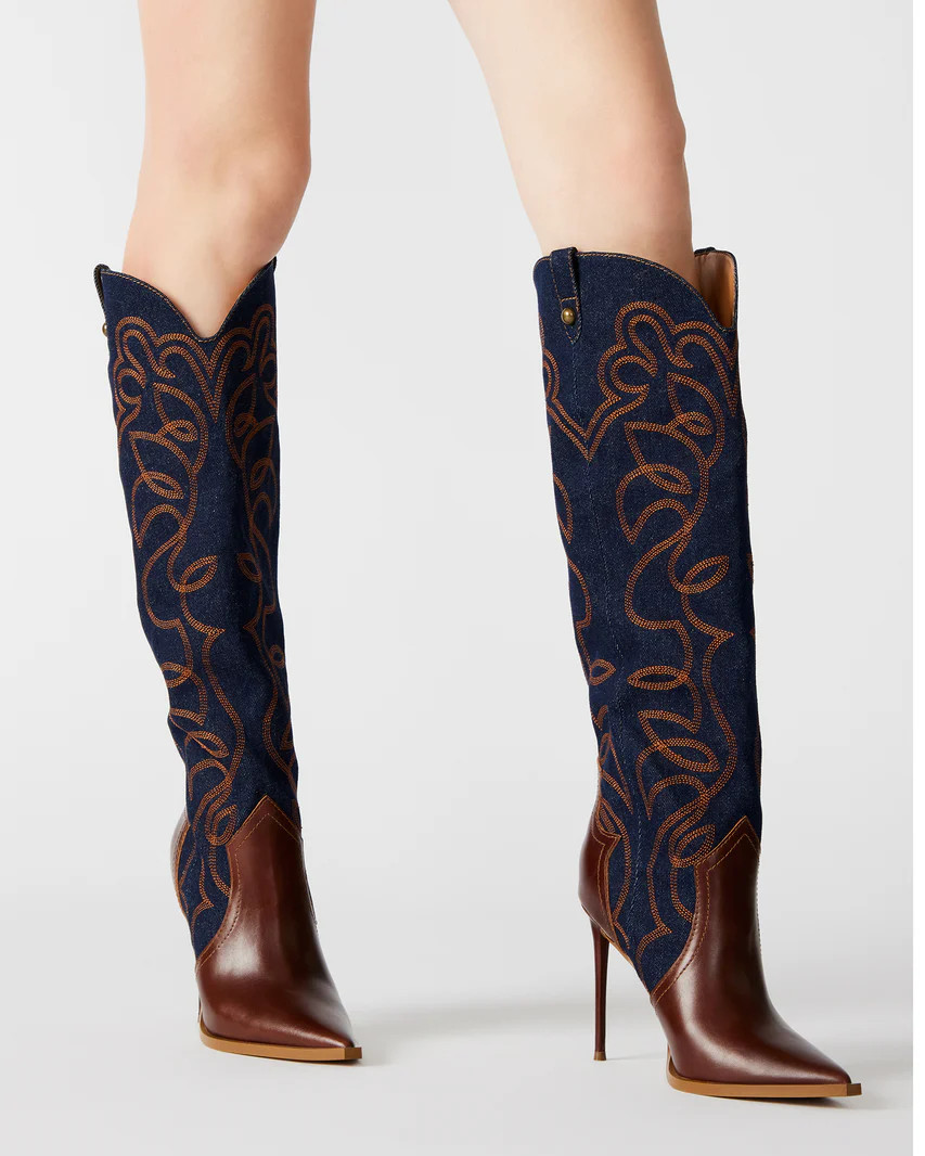 TYRANT Denim Multi Western Stiletto Boot | Women's Boots | Steve Madden (US)