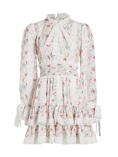 Tie-Neck Lace-Trim Minidress | Saks Fifth Avenue OFF 5TH