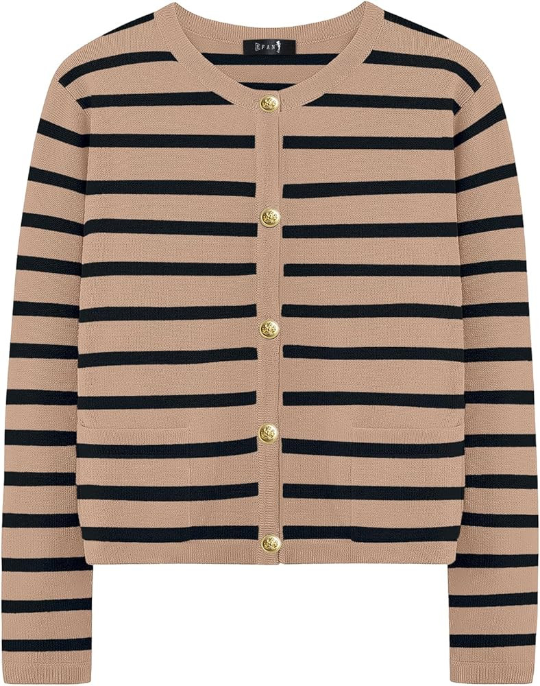 EFAN Womens Knit Cardigan Sweaters Open Front Button Cropped Sweater Jackets with Pockets 2024 | Amazon (US)