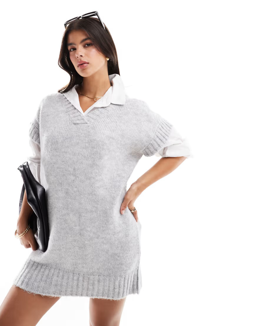 Miss Selfridge knit tank mini dress in gray heather | ASOS (Global)