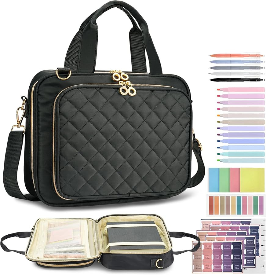 Bible Cover Case for Women, Large Quilted Bible Bag – Shoulder Strap, Handle – Includes 12 Hi... | Amazon (US)