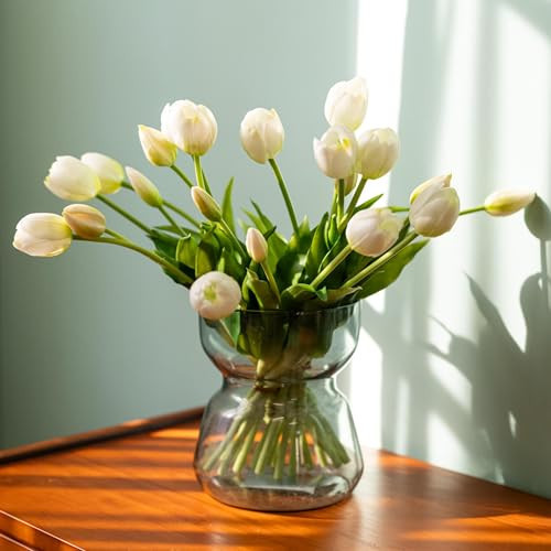 Avoeco 20Pcs Artificial Tulips Flowers Real Touch Latex – Faux Tulips Bouquet for Home Decor, Wedding Centerpieces, Spring Floral Arrangements, Fake Flowers for Vase Decoration (20, White) | Amazon (US)