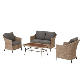 StyleWell Kendall Cove 4-Piece Steel Patio Conversation Outdoor Seating Set with Charcoal Cushion... | The Home Depot