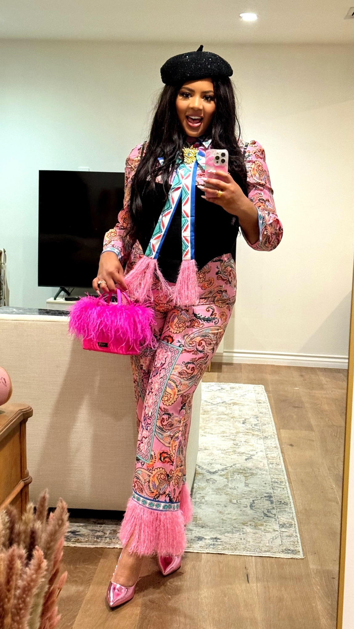 Style tip: don’t be intimidated by a bold matching print! Adding solid color accessories and accents can elevate the look beyond vacay wear! I wore this paisley print matching set & turned it into a jumpsuit look with a corset and used the printed belt as a bow necktie adding a statement brooch - SHEIN has some really beautiful surrealist jewelry- very a la Schiaparelli! And I pulled my most fun fru fru la la bags,  this Kate Spade hot pink number! Dress with joy & stay gathered 🤍

#LTKmidsize #LTKstyletip #LTKfindsunder50