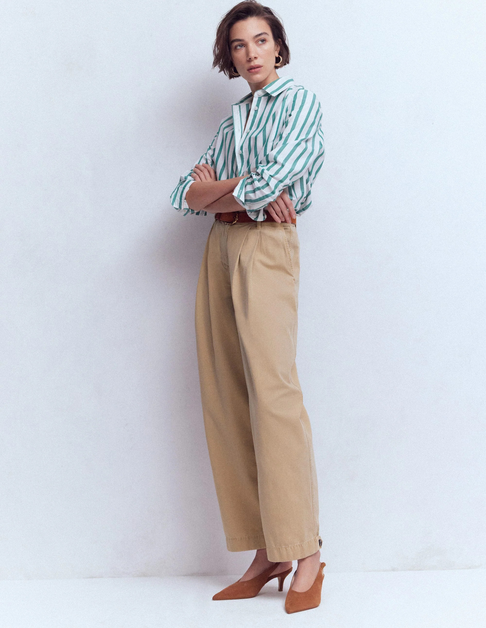 Pleat Barrel Leg Trousers-Stone | Boden UK