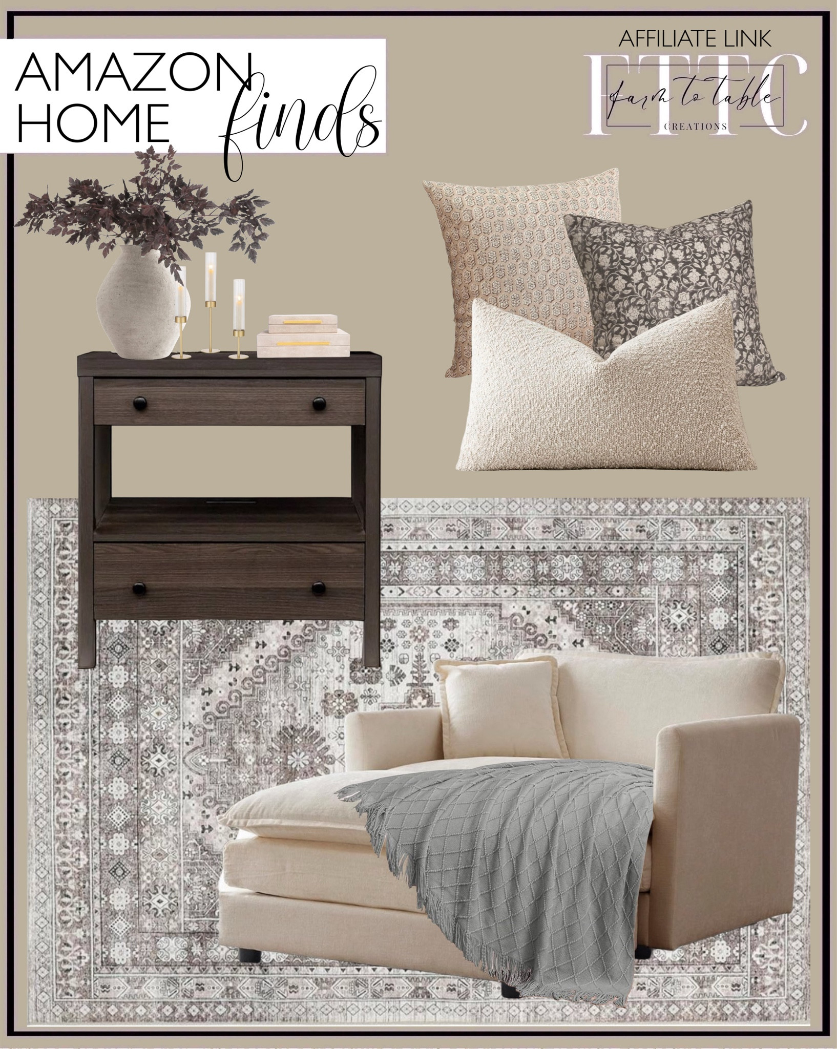 Amazon Home Finds. Follow @farmtotablecreations on Instagram for more inspiration.

Comfy Chenille Upholstered Accent Chair. Washable Rug. Nightstand Side Table with Charging station. Hand Knitted Throw Blanket. Distressed Vase. Cimicifuga Plant Leaf Spray Faux Plum Cimicifuga Ramosa Leaf Branch. Block Print Pillow Covers. Boucle Lumbar. Shagreen Boxes. 

Amazon. Amazon Prime Day. Amazon Big Deals. Amazon Entryway. Amazon Home. Amazon Deals. Amazon Decor. Console Table Decor. Entryway Finds. Bedroom Corner. Living Room Corner. Living Room Furniture. 


#LTKHome #LTKSaleAlert #LTKxPrimeDay