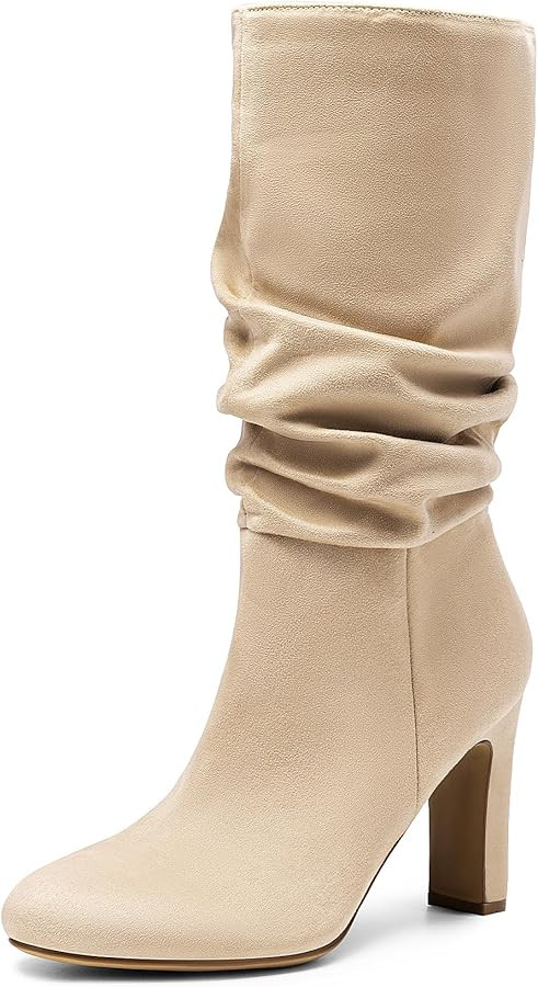 DREAM PAIRS Slouch Boots for Women Mid Calf, Women's Fashion Almond Toe High Heel Fall Winter Dre... | Amazon (US)