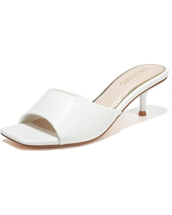 Women's Kitten Heels Sandals Low Heels Slip On Slides 2 Inch Heeled Square Open Toe Sandals for W... | Amazon (US)