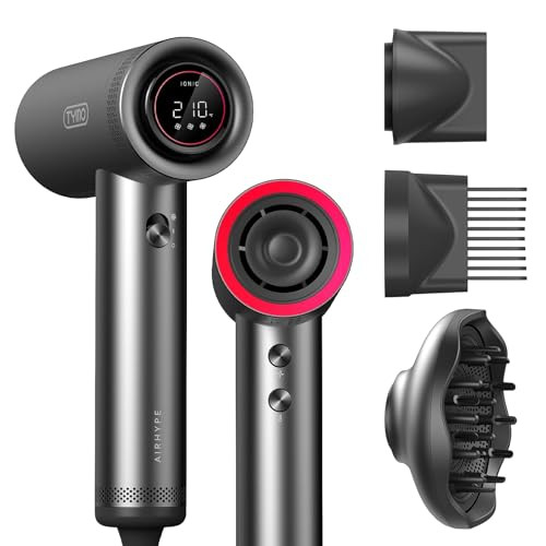 TYMO Hair Dryer with Diffuser for Curly Hair, 1500W Professional High Speed Ionic Blow Dryer with Comb, 110,000RPM Fast Dry, 4 Temps & 3 Speeds, with 8 Ft Cord, Metal Gray | Amazon (US)