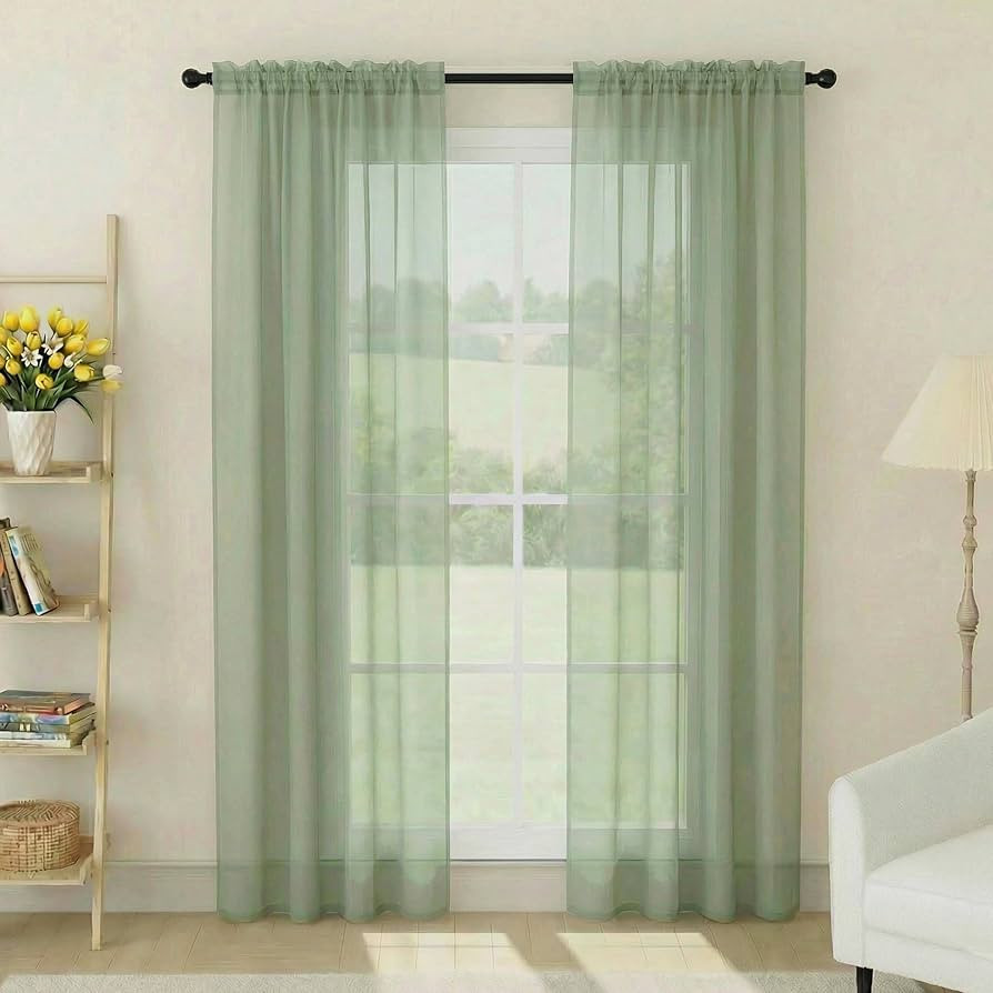 Sage Green Sheer Curtains 84 Inches Long 2 Panels, Soft Light Filtering Curtains for Bedroom Livi... | Amazon (US)