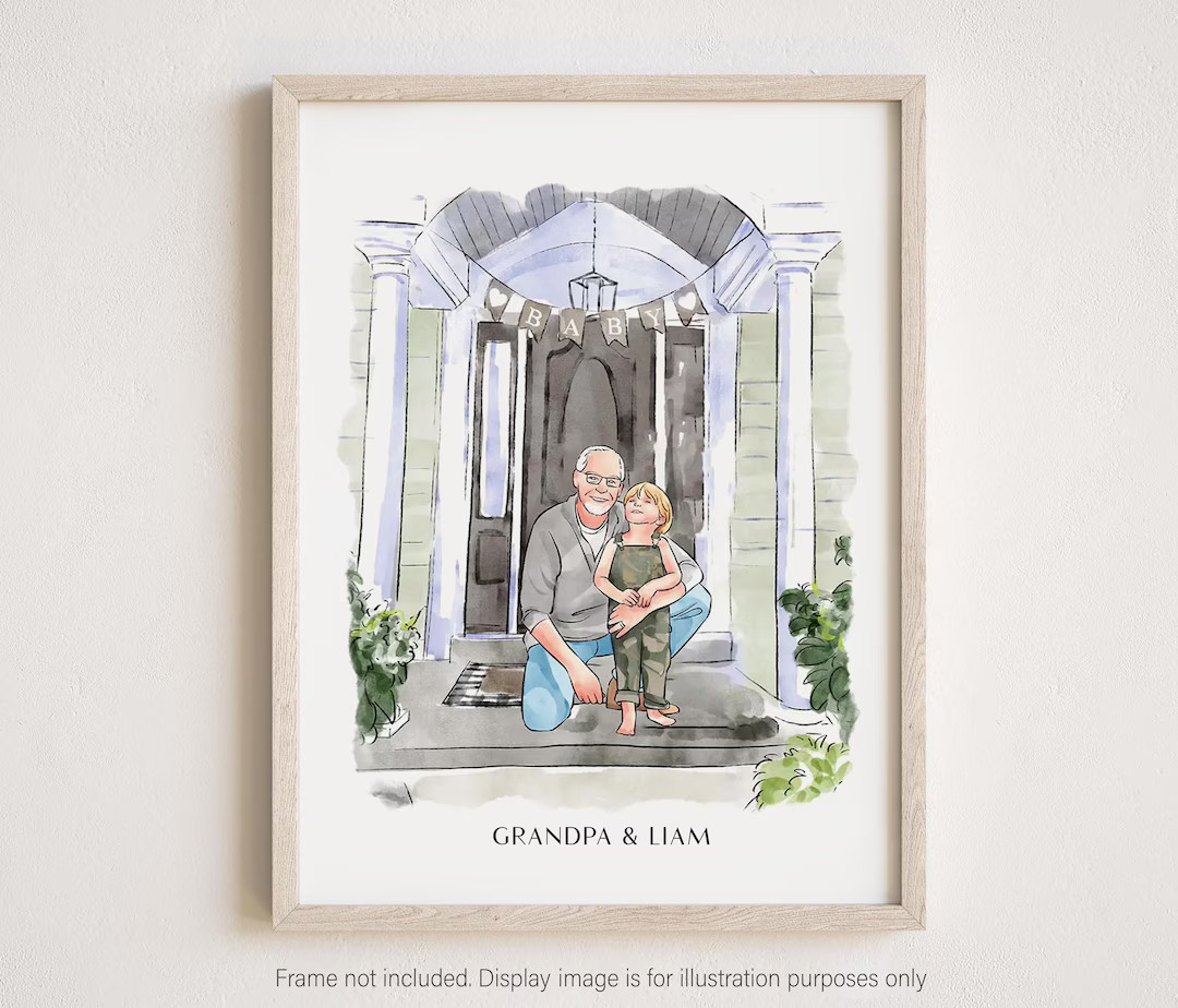 Custom Watercolor Grandpa Portrait From Photo, Hand-drawn Grandparent Memorial Portrait, Picture ... | Etsy (US)