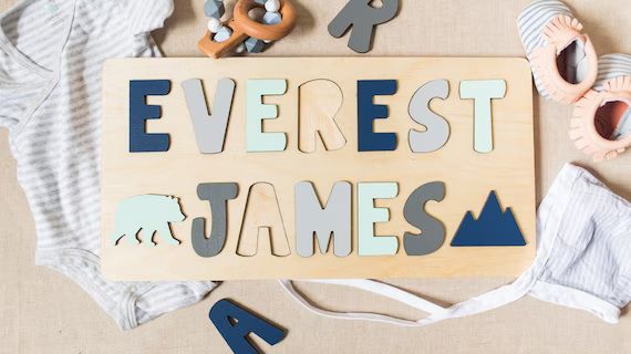 Wooden Name Puzzle for Toddler with Two Names, Easter Gift for Kids | Etsy (US)