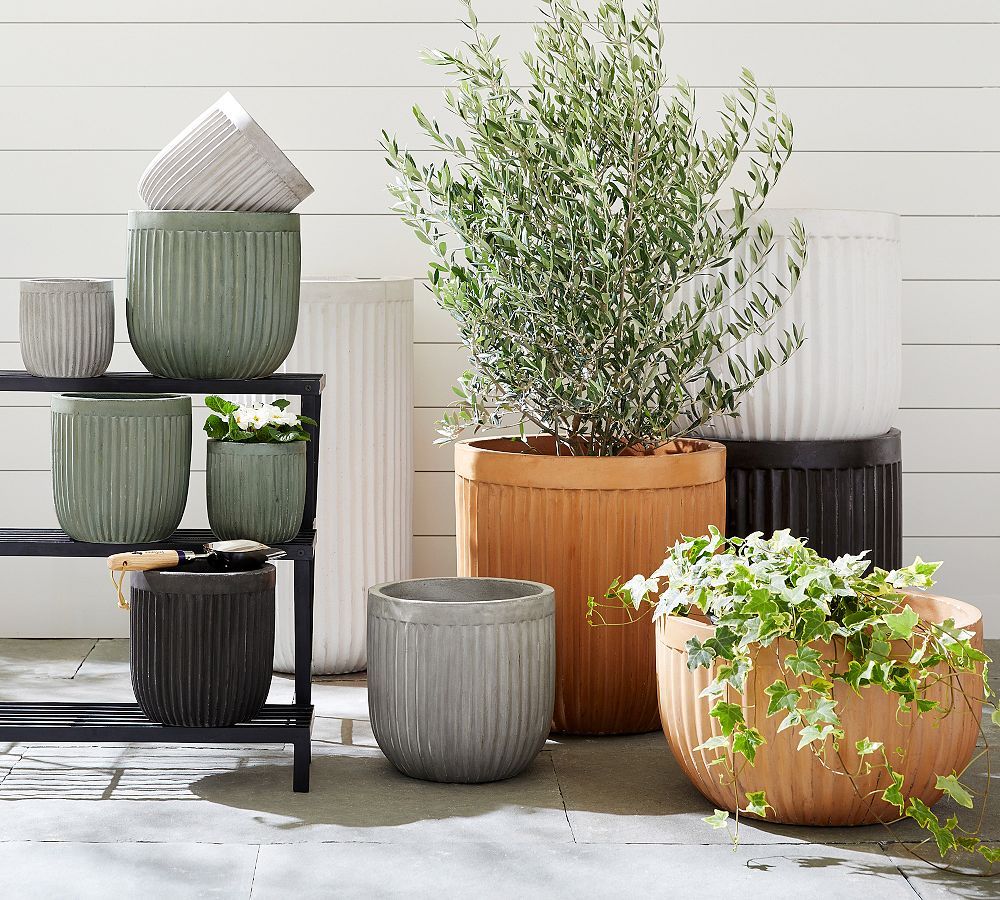 Concrete Fluted Outdoor Planters | Pottery Barn (US)