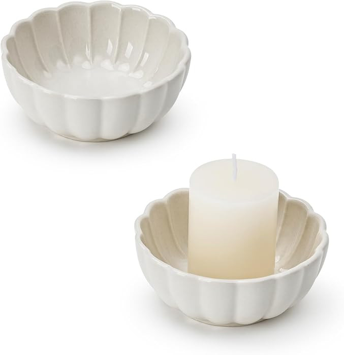 Koythin 2-Piece Ceramic Candlestick Holders, Small Candle Holders for Pillar Candles, Candle Plat... | Amazon (US)