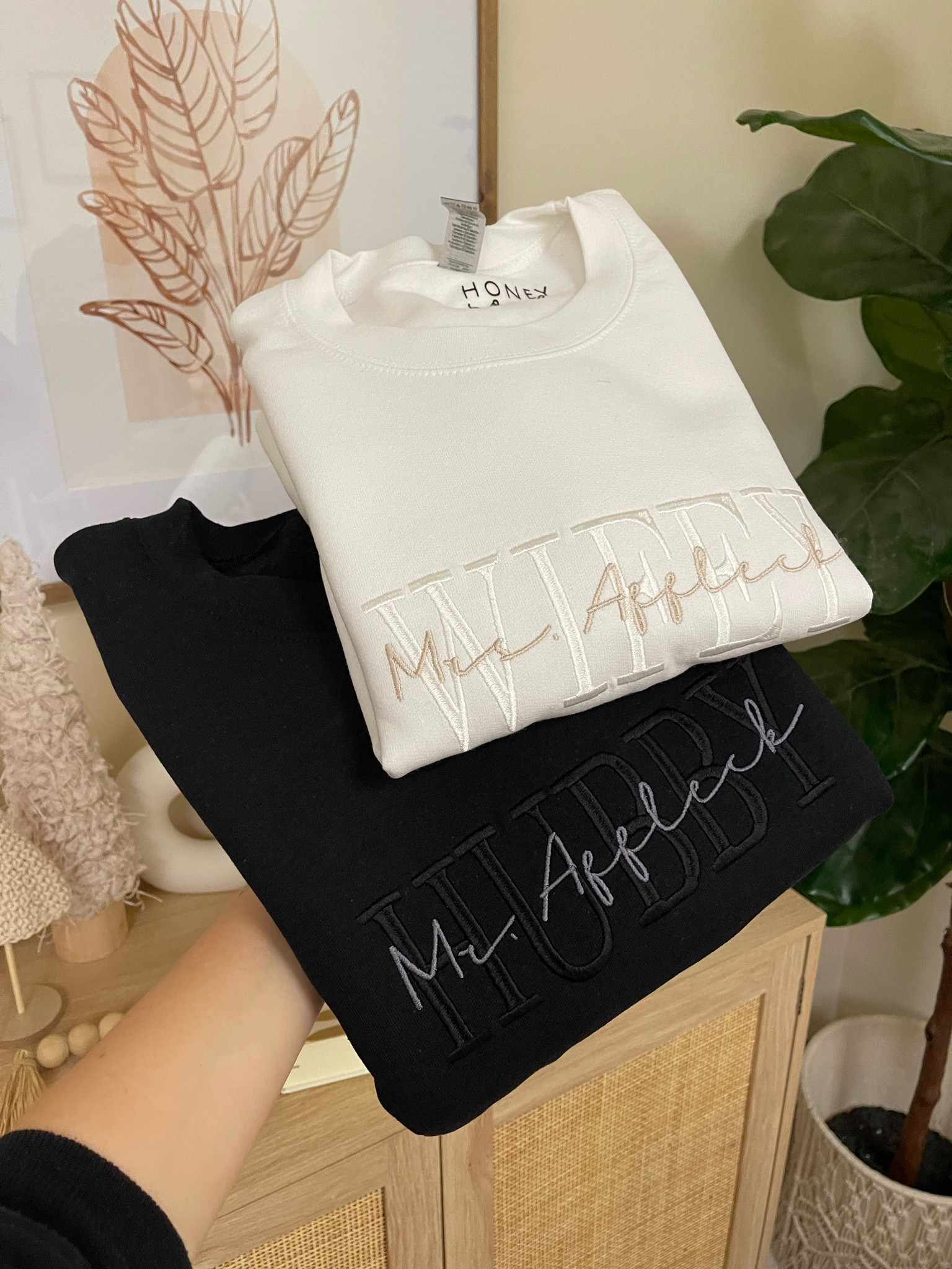 Personalized wifey/hubby crewneck sweatshirts. 

#LTKunder50 #LTKwedding #LTKFind