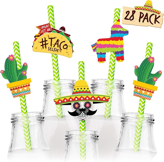 Fiesta Party Supplies 28pc Straw Set - Cinco de Mayo Party Decorations - Mexican Party Decoration... | Amazon (US)