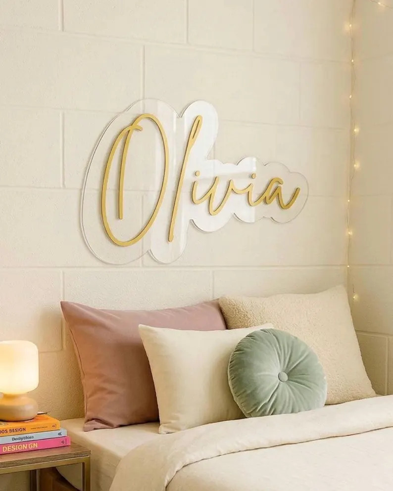 Dorm room name sign damage free acrylic bedroom decor personalized birthday gift for teenager tre... | Etsy (Global)