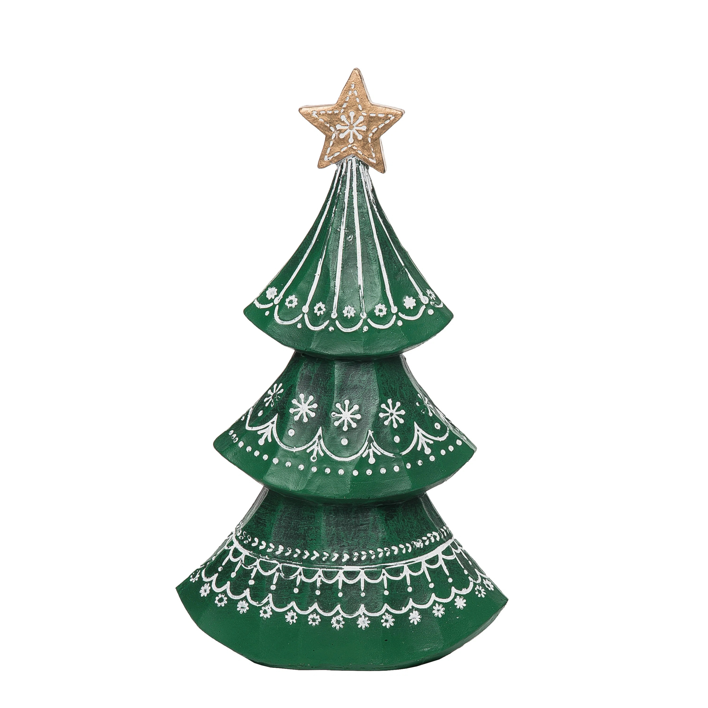 Resin 10 in. Green Christmas Patterned Nordic Tree | Wayfair North America