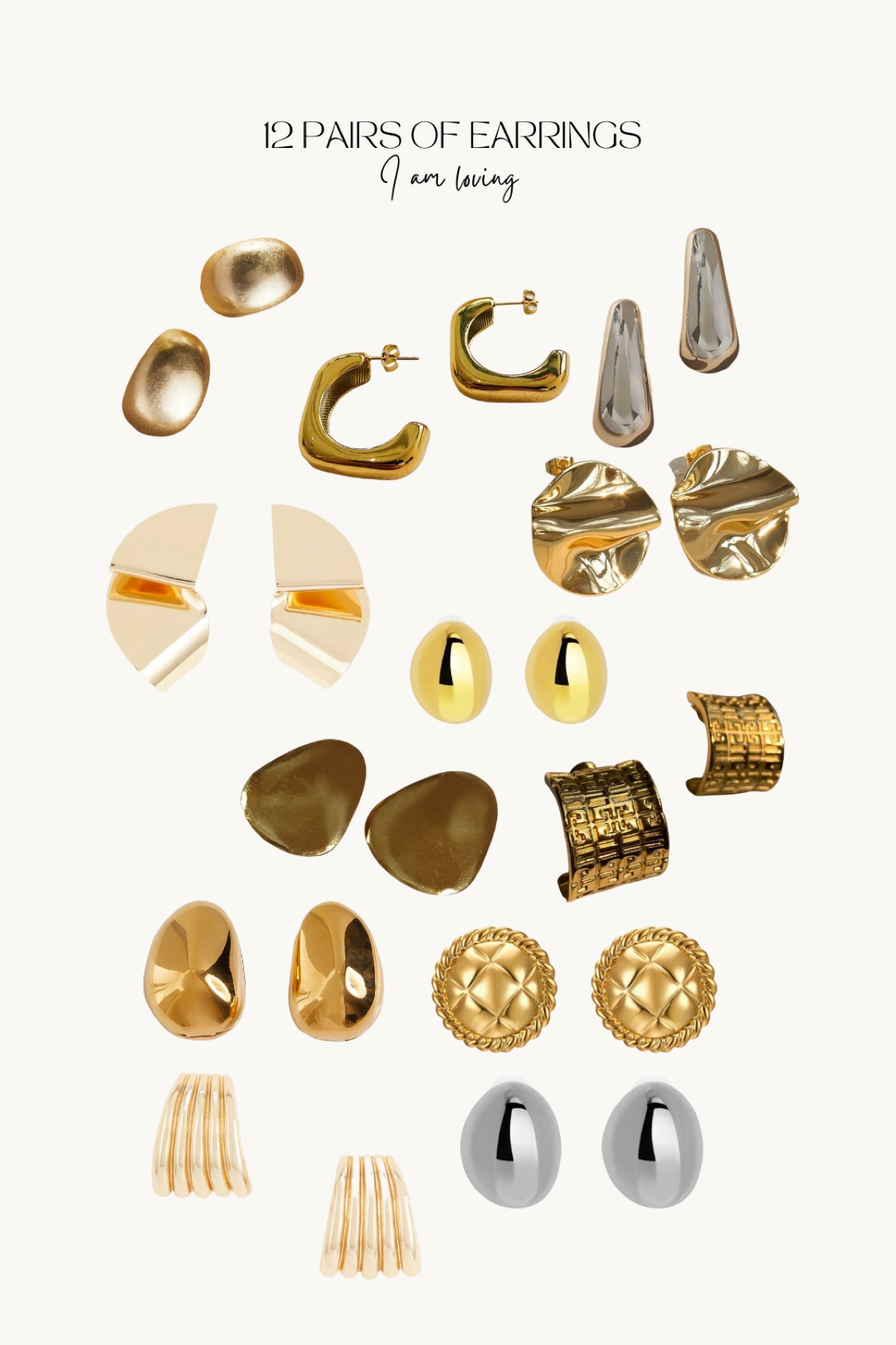 12 pairs of earrings that I am LOVING! Big, chunky, statement earrings are so in right now. 

earrings l big earrings l statement earrings l gold earring l silver earring l viral earring 