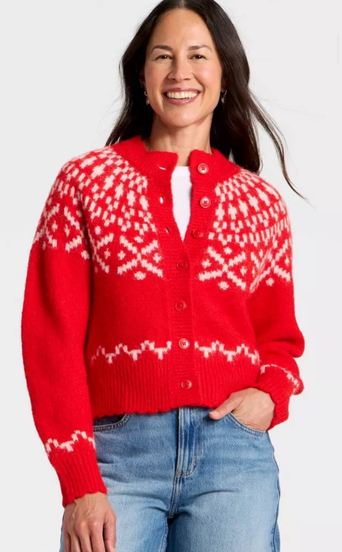 Fair isle cardigan ❤️🤍

#LTKSeasonal #LTKootd #LTKHoliday