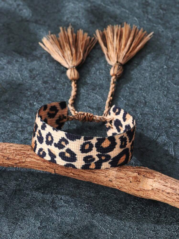 1pc Fashionable Leopard Pattern Tassel Decor String Bracelet For Women For Daily Decoration | SHEIN