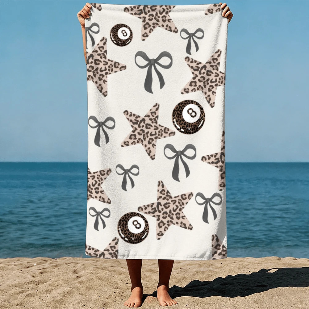 1pc Summer Boho Style Leopard Print Stars And 8-Balls With Bows, Pop Art Style.  Beach Towel For ... | SHEIN