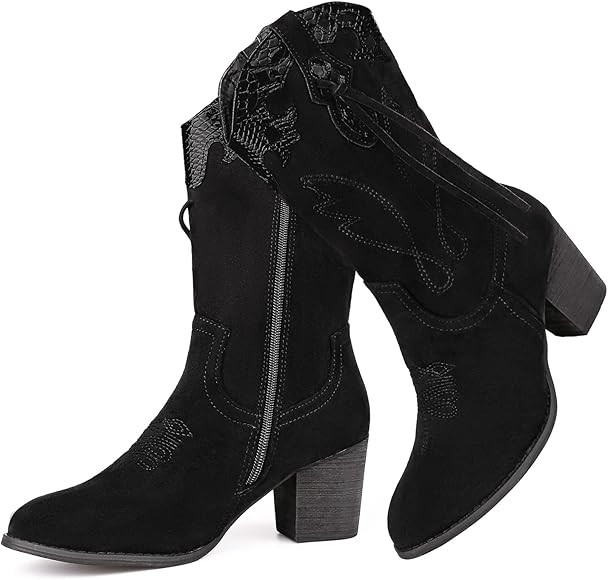 SHIBEVER Women Western Cowboy Cowgirl Boots Embroidered Round Toe Cowboy Boot for Women | Amazon (US)