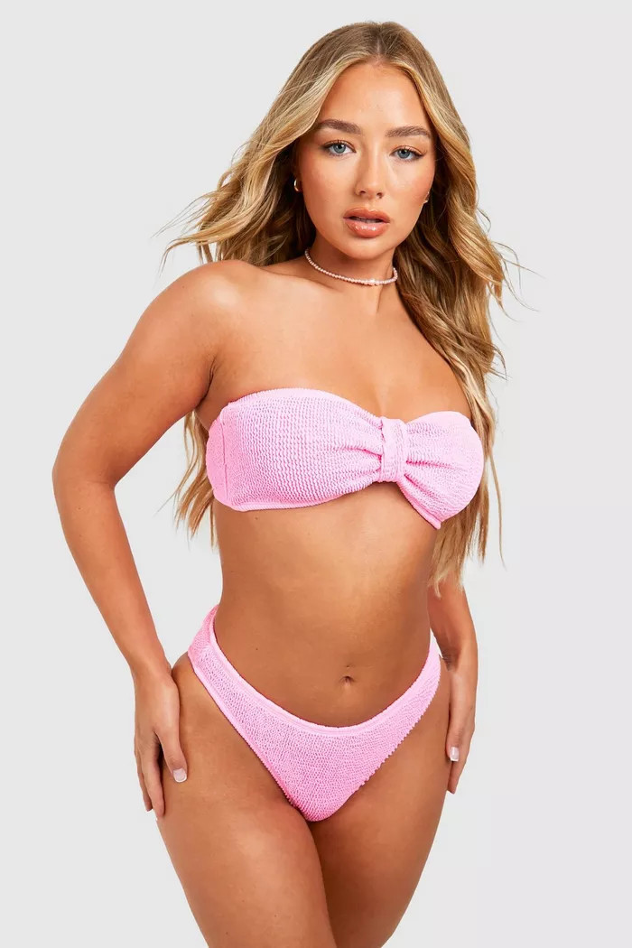 Premium Crinkle Knot Bandeau Bikini Set | boohoo (US & Canada)