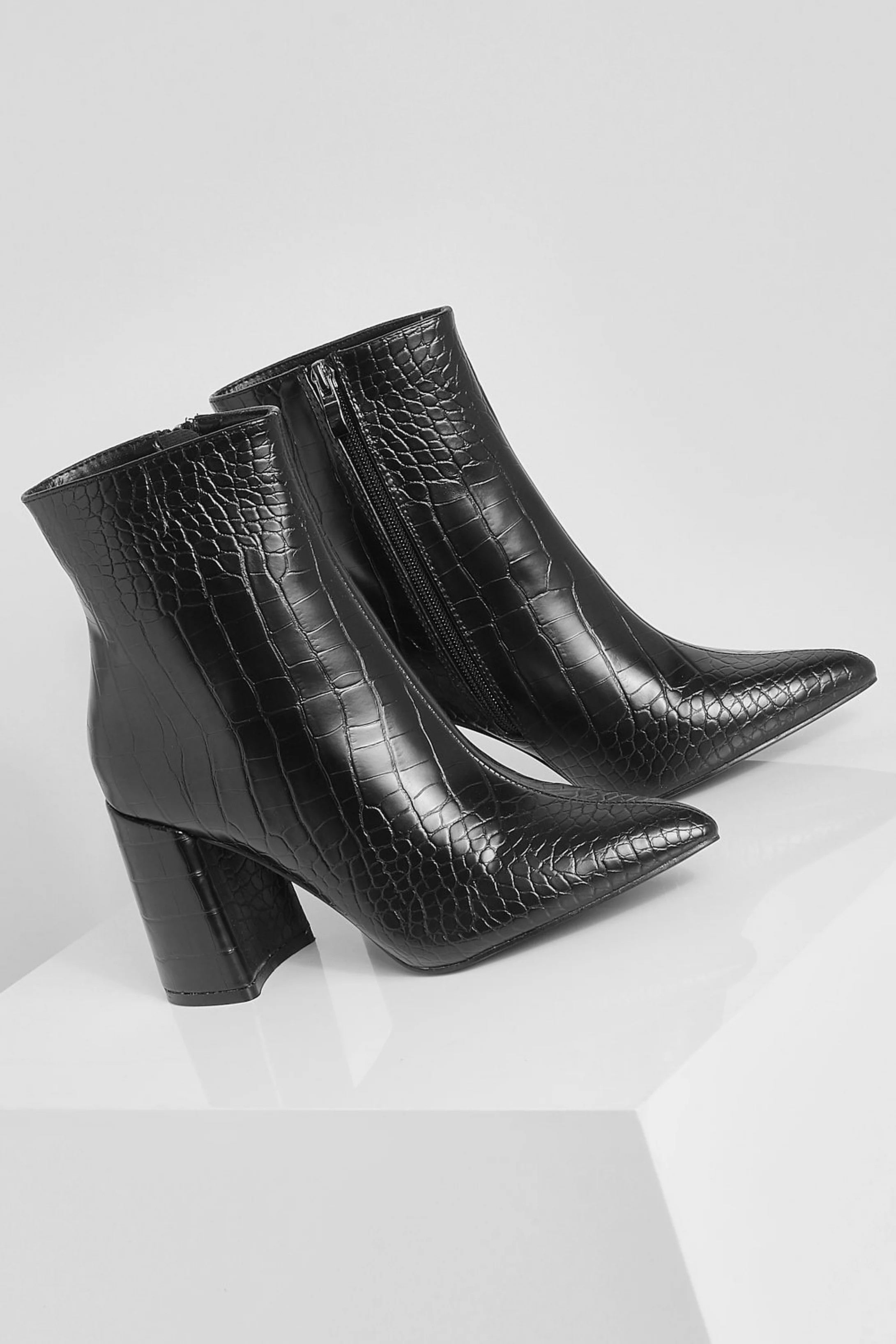 Croc Block Heel Sock Boots | Boohoo.com (US & CA)