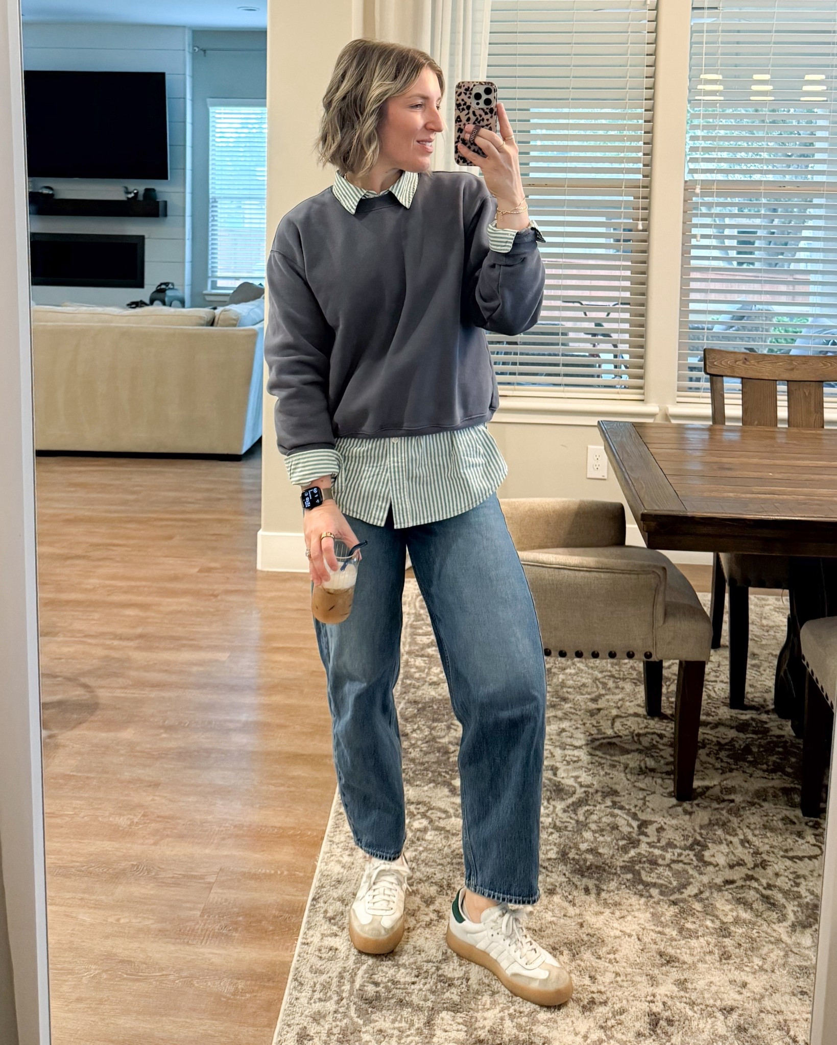 Add a collared tee under a sweatshirt for interest!!! 

#LTKmomlife #LTKSpringSale