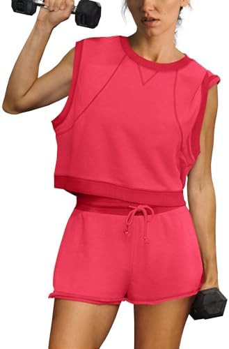 SENSERISE Womens Two Piece Workout Sets Matching Sweat Sets Summer Outfits Oversized Crop Tank To... | Amazon (US)