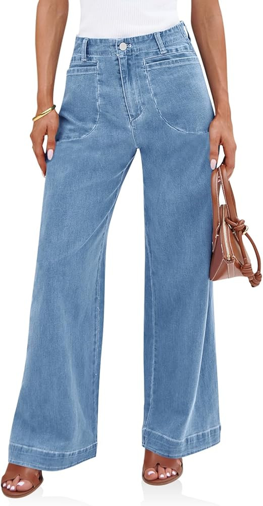 Cicy Bell Womens Wide Leg Jeans High Waisted Stretchy Baggy Loose Denim Casual Pants with Pockets | Amazon (US)