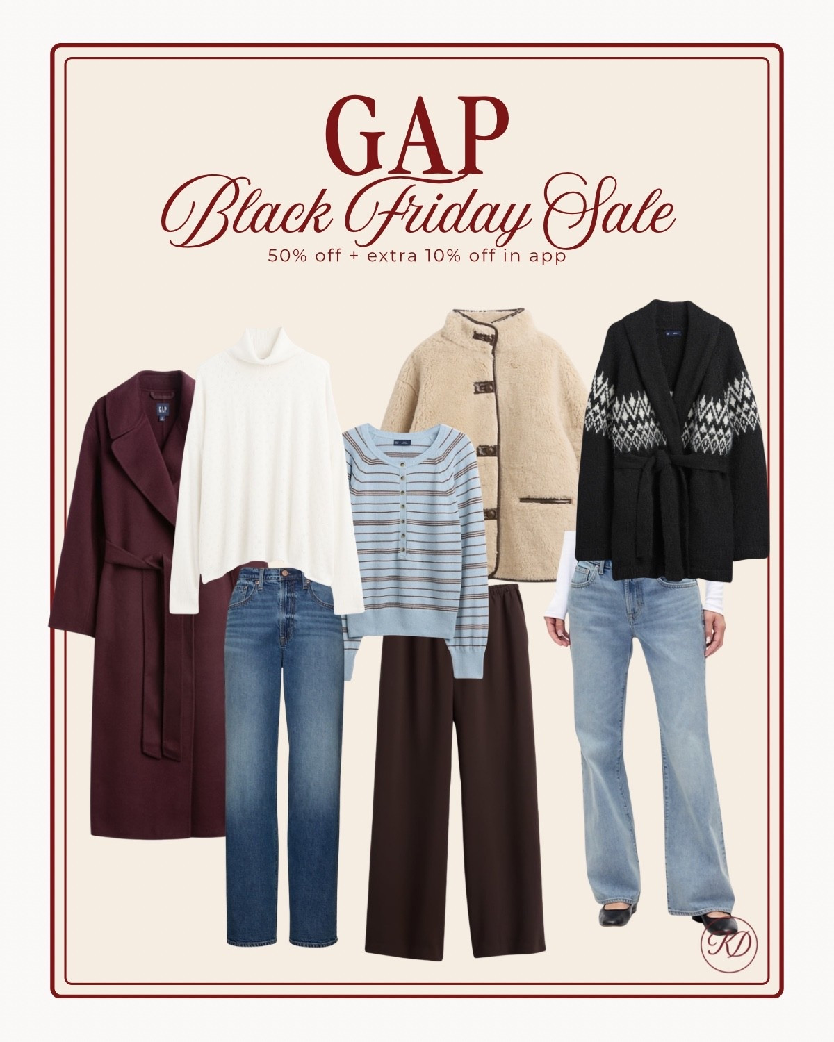 Gap sale 50% off + an extra 10% off in app! 

#LTKCyberWeek #LTKHoliday #LTKSaleAlert