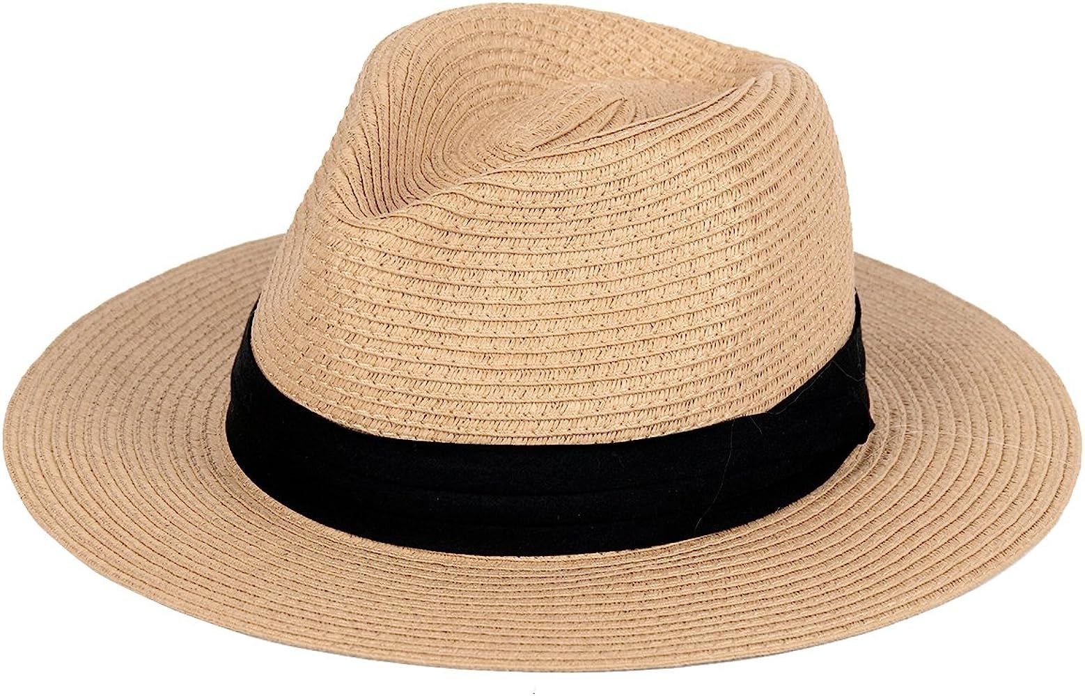 Straw Hat for Women Beach Hats Summer Sun Panama Wide Brim Floppy Fedora Cap UPF50 | Amazon (US)