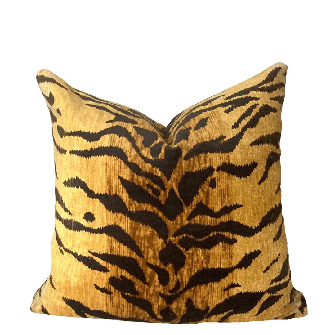 Velvet Tiger Pillow Cover // Bold Tiger Print Velvet Designer Pillow Cover 20x20 Square Throw Pil... | Etsy (US)