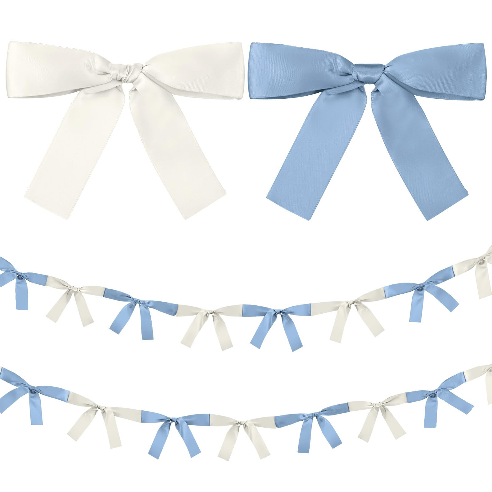 2 Pcs Baby Blue and White Bow Garland Banner 16.4 ft Bow Party Decorations for Girls Pastel Bow R... | Amazon (US)