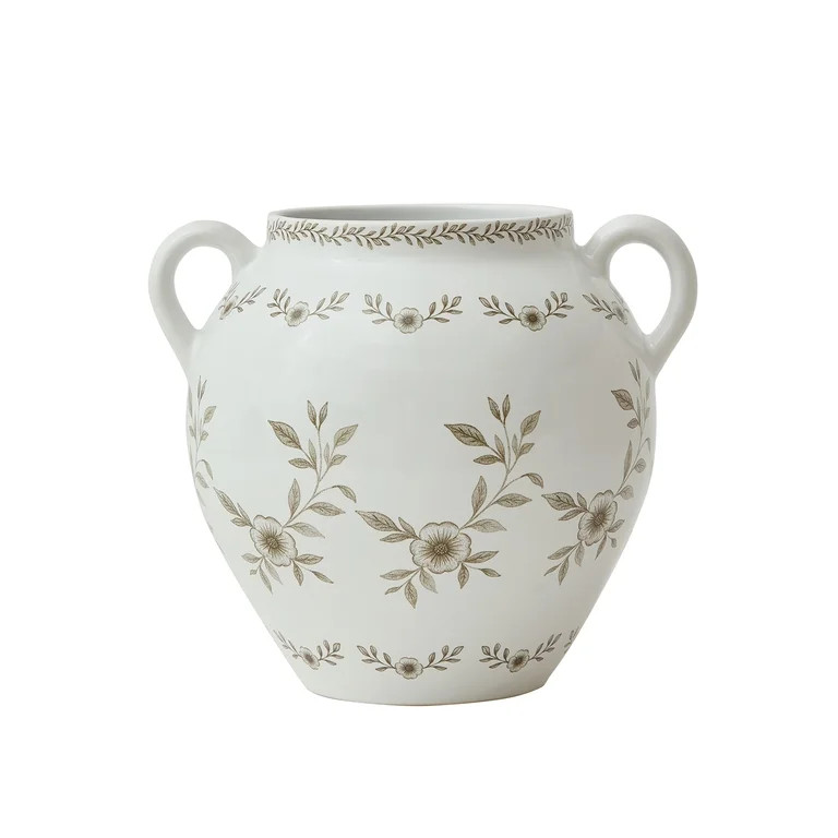 My Texas House 8" Taupe Double Handle Ceramic Floral Vase | Walmart (US)
