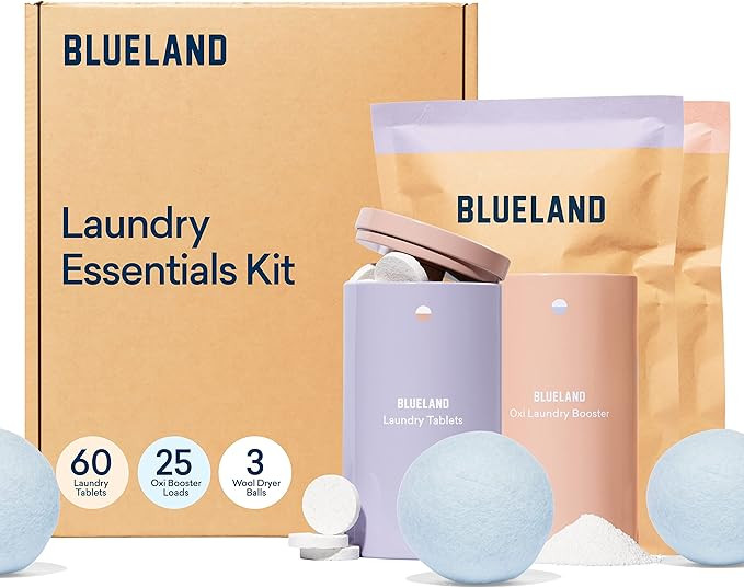 BLUELAND Laundry Essentials Kit - Plastic-Free Laundry Detergent Tablets, Oxi Booster, and Reusea... | Amazon (US)