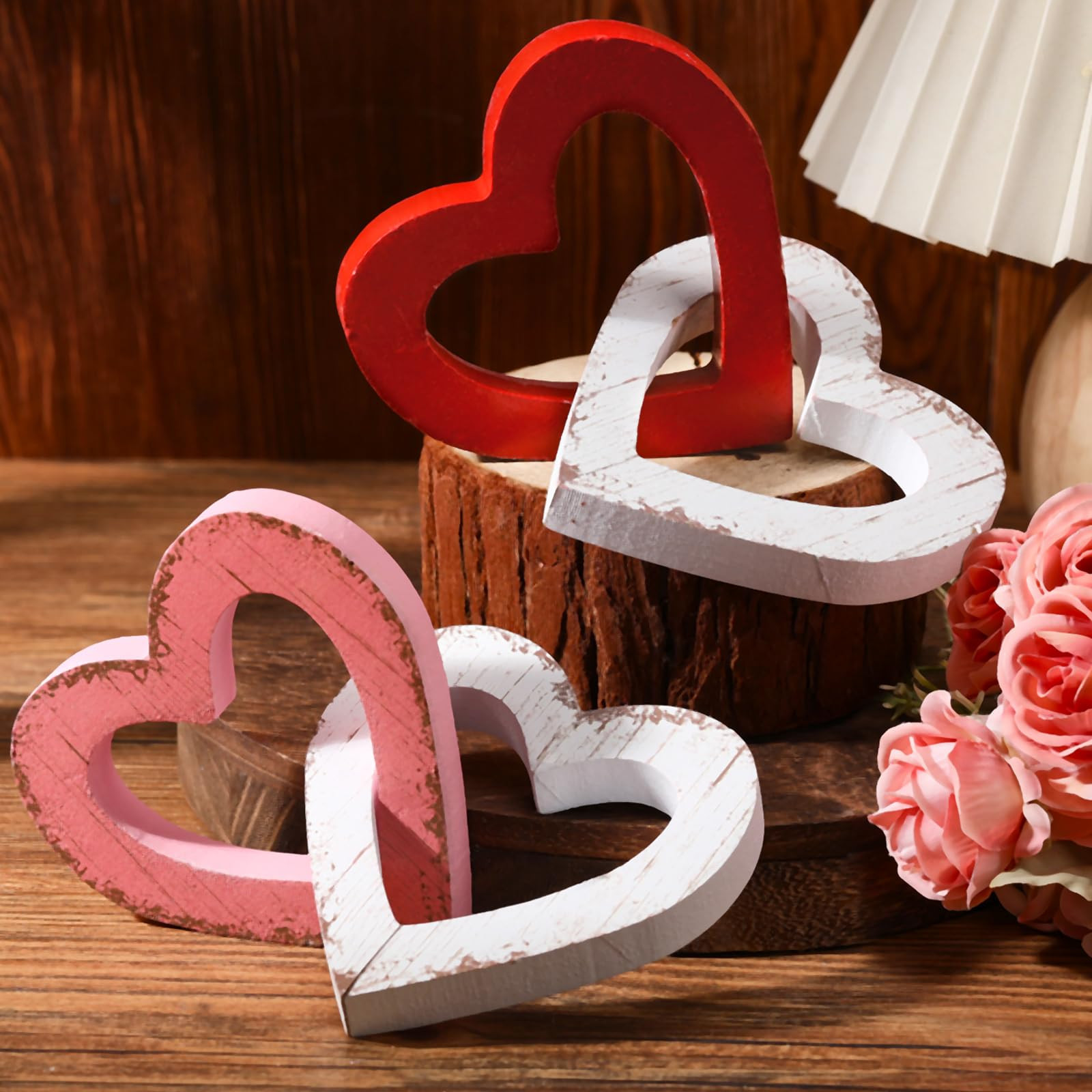 Yousoontic 2 Pcs Valentines Day Decorations Wooden Heart Table Decorations Vintage Valentines Day... | Amazon (US)