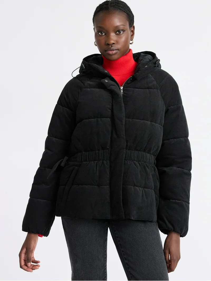 Free Assembly Women's Side Tie Puffer Jacket with Hood, Sizes XS-XXL | Walmart (US)