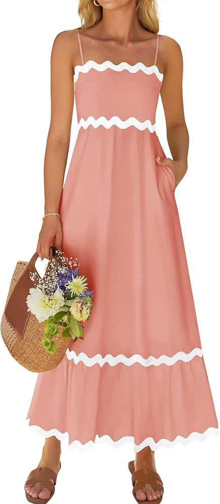 ZESICA Women's 2026 Summer Spaghetti Straps Sleeveless Backless Sundress Flowy Smocked Lace Swing... | Amazon (US)
