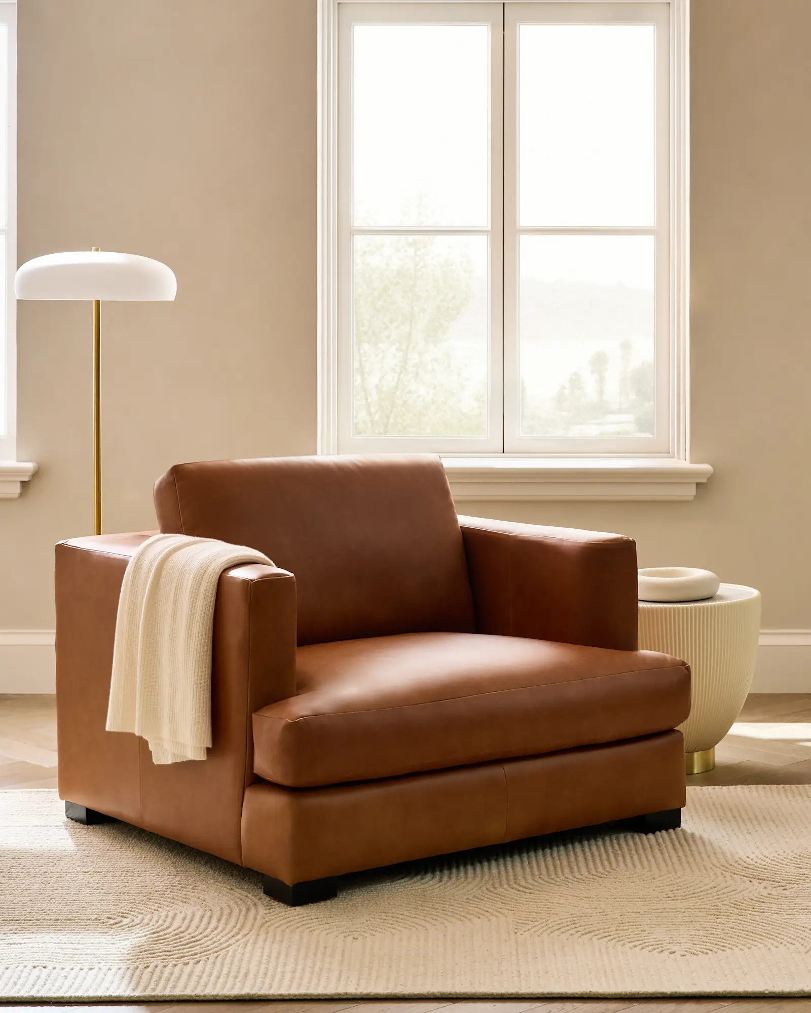 Sierra Leather Curved Arm Accent Chair in Scotch | Quince