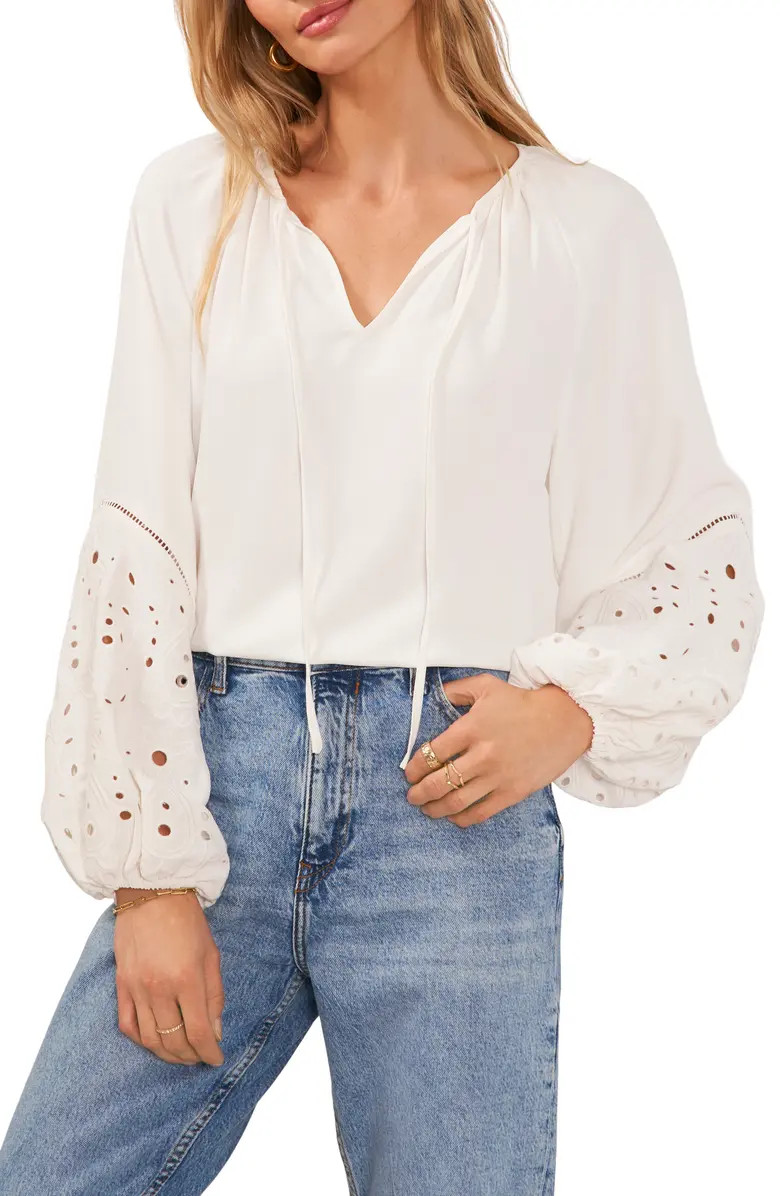 Eyelet Detail Crêpe de Chine Top | Nordstrom