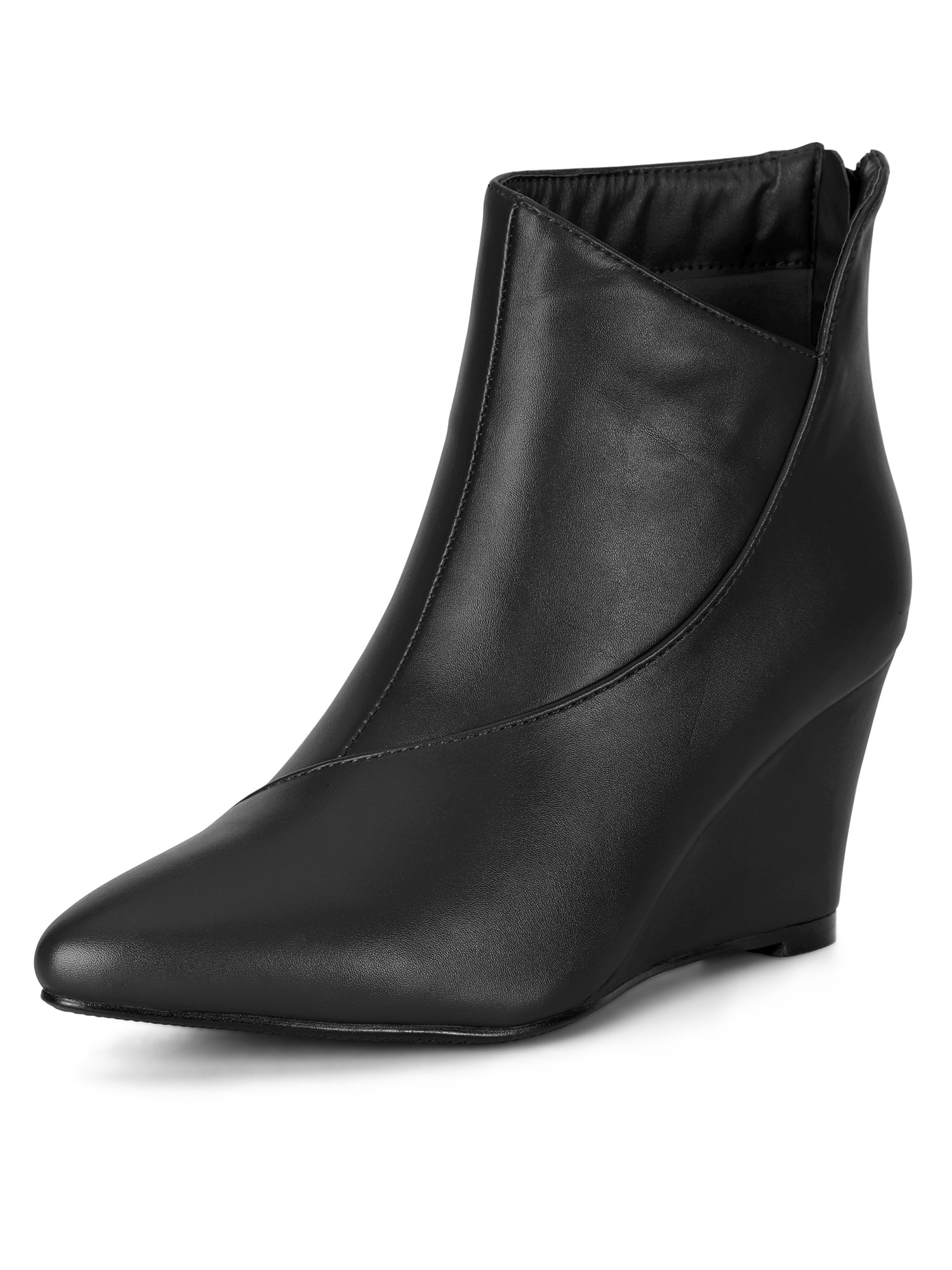 Allegra K Women's Pointed Toe Zip Up Wedge Heel Ankle Booties - Walmart.com | Walmart (US)