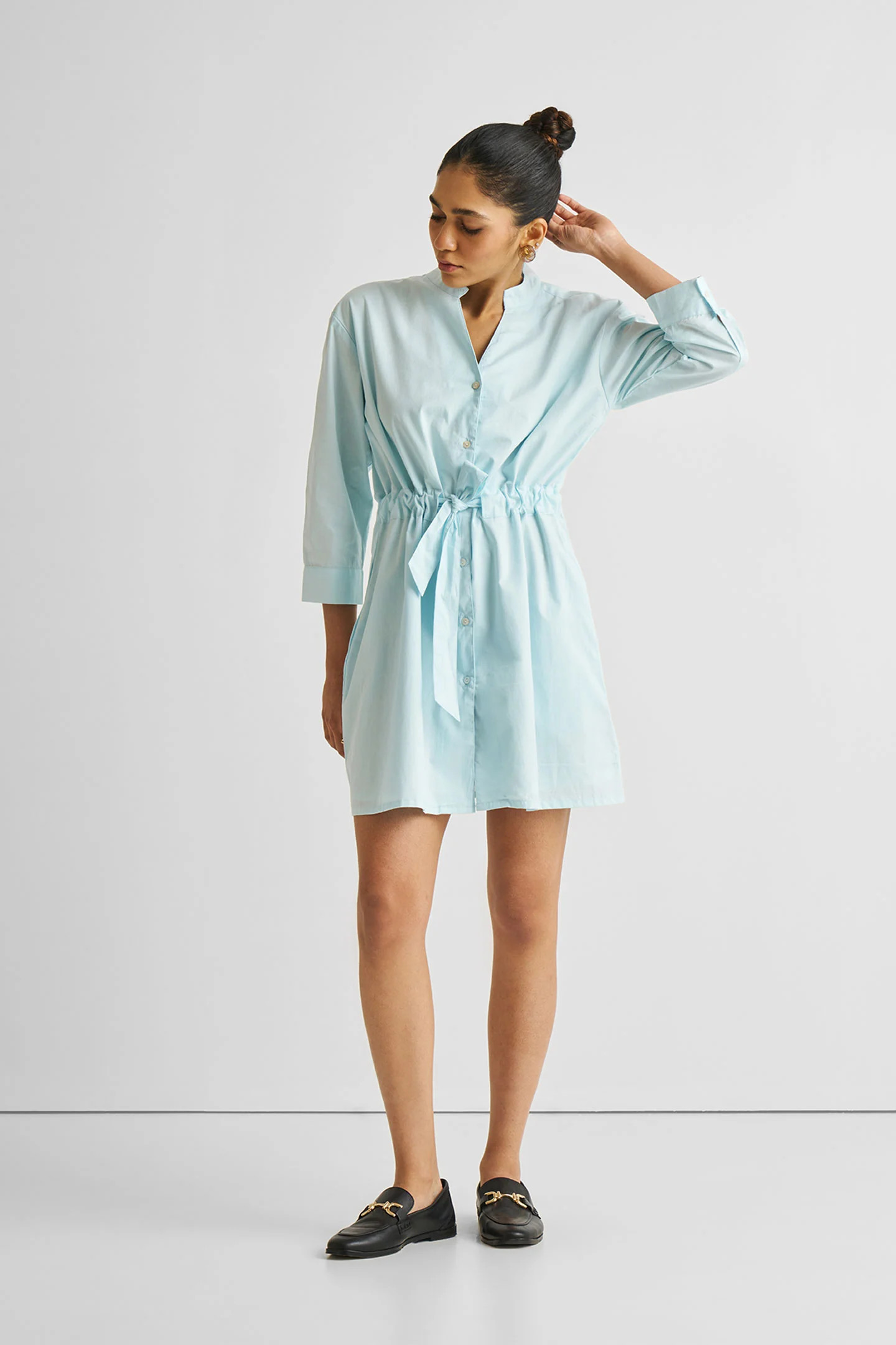 Short Tie Waist Dress in Summer Blue | Reistor