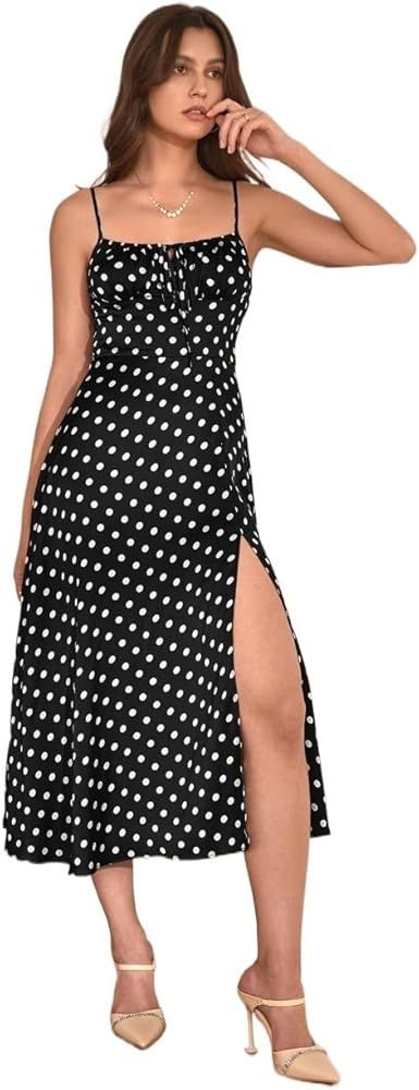 Summer Dresses for Women 2024 Sleeveless Slim Fit Backless Split Thigh Cami Dress | Amazon (US)